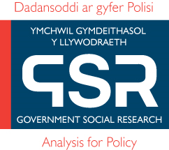 Logo for Government Social Research with Welsh text 